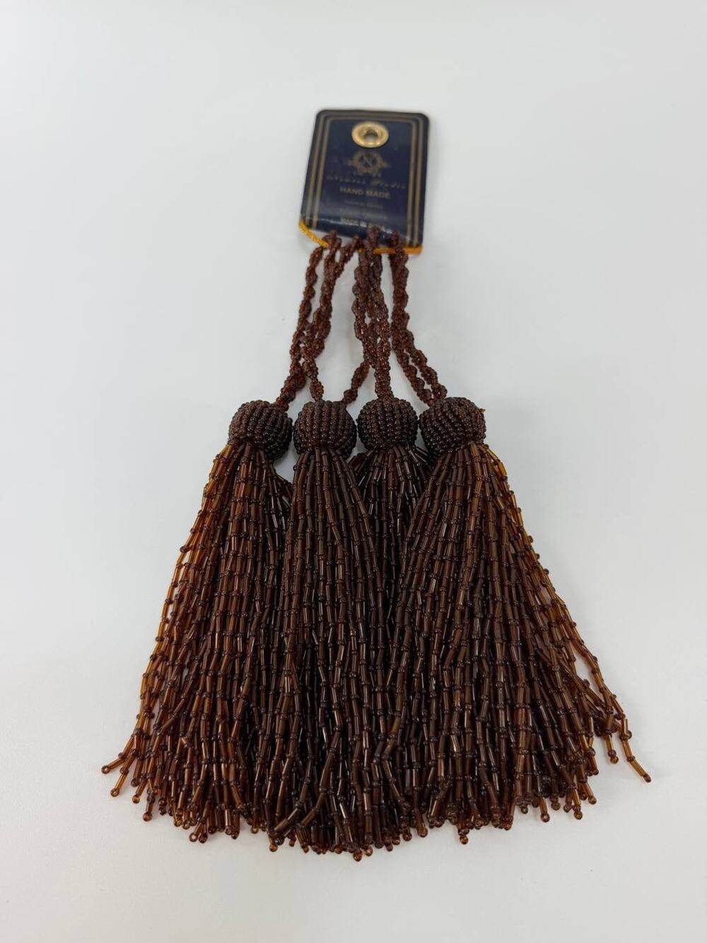 Newtex Studio Beaded Curtain Tiebacks Tassels Set 4 Brown Handmade India